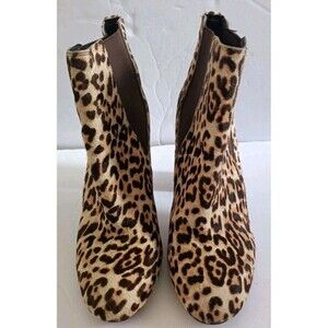 Sam Edelman Booties Size 6 Leopard Print Calf Hair Pull On Boots Brown High Heel